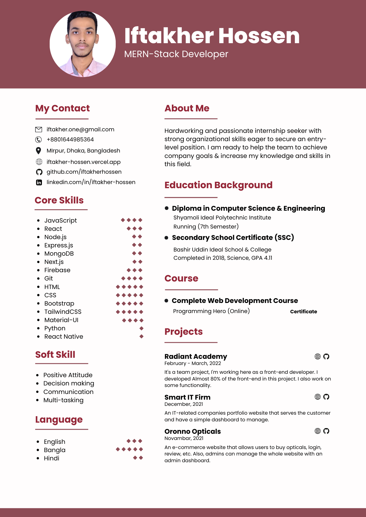 Resume in Image Format